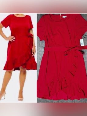 Calvin Klein plus Faux Wrap Flutter Hem Dress Red size 22W
